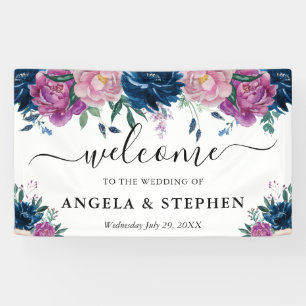 Hochzeit Begrüßung mit Marineblauen und Violetten  Banner