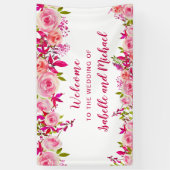 Hochzeit Begrüßung Rosa Rose Berry Wasserfarbe Blä Banner (Vertikal)