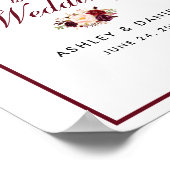 Hochzeit Begrüßung Wasserfarbe Burgund Blumen Poster (Ecke)