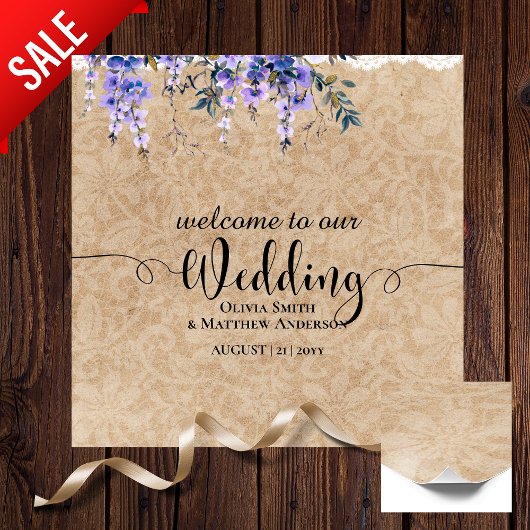 Hochzeit Begrüßung Zeichen Lila Wisteria Lace Poster