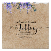 Hochzeit Begrüßung Zeichen Lila Wisteria Lace Poster (Vorderseite)