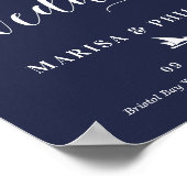 Hochzeit Begrüßungszeichen Nautic Navy Blau Poster (Ecke)