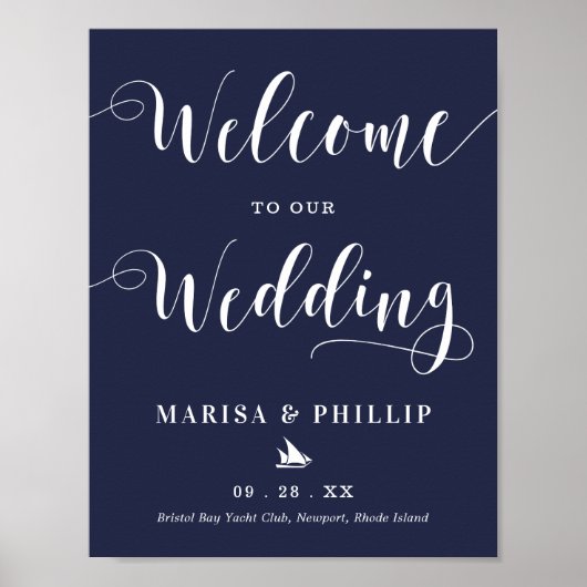 Hochzeit Begrüßungszeichen Nautic Navy Blau Poster (Vorne)