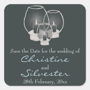Hochzeit bei Kerzenlicht, Save the Date. Quadratischer Aufkleber