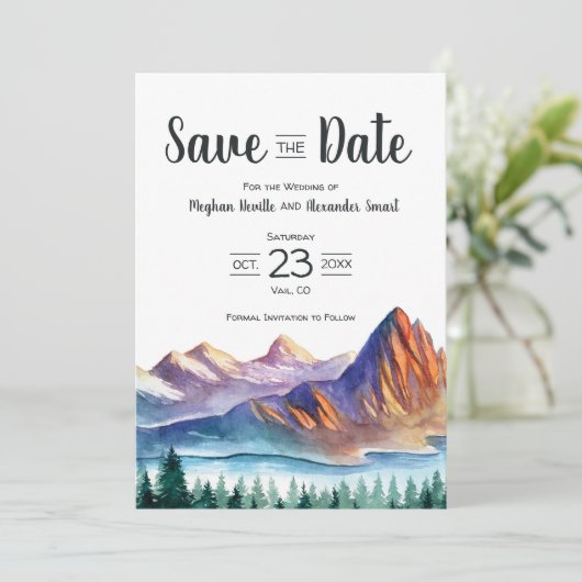Hochzeit Berg retten Datum mit See & Wald Save The Date (Stehend Vorderseite)