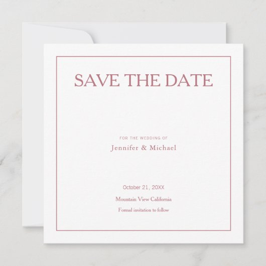 Hochzeit Berufliche Minimalistische Rose Goldfarbe Save The Date (Vorderseite)