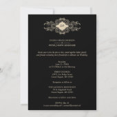 Hochzeit-Black-Blüh-Gold-Spitzen-Initialen Einladung (Rückseite)