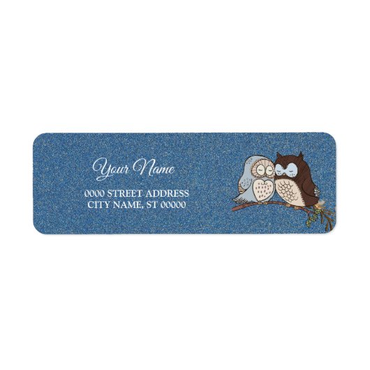 Hochzeit Blau Braune Eule Glitter Rücksendeadresse (Vorne)