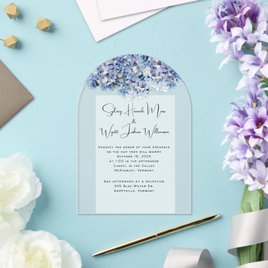 Hochzeit Blau Echte Blumen Acryleinladungen (Insitu (Hochzeit))