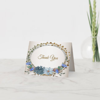 Hochzeit Blau Floral Golden Geometrisch Vintage Dankeskarte
