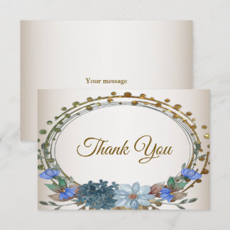 Hochzeit Blau Floral Golden Geometrisch Vintage Dankeskarte