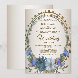 Hochzeit Blau Floral Golden Geometrisch Vintage Einladung