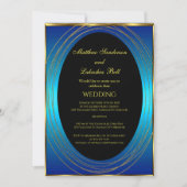 Hochzeit Blau Gold Schwarz Elegant Moderne Einladung (Vorderseite)