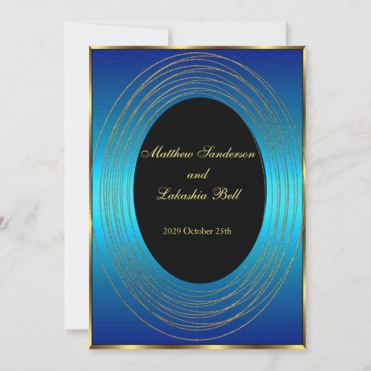 Hochzeit Blau Gold Schwarz Elegant Moderne Einladung (Rückseite)