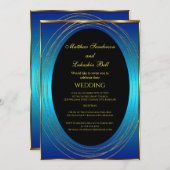 Hochzeit Blau Gold Schwarz Elegant Moderne Einladung (Vorne/Hinten)