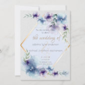 Hochzeit | Blau und violett Wasserfarben Einladung (Vorderseite)