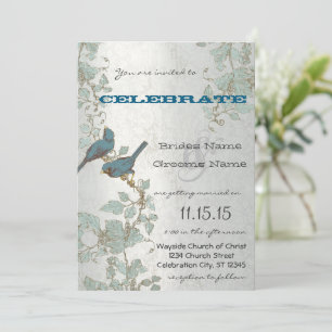 Hochzeit Blaue Vögel sitzen in einem Baum Die-Cut Einladung