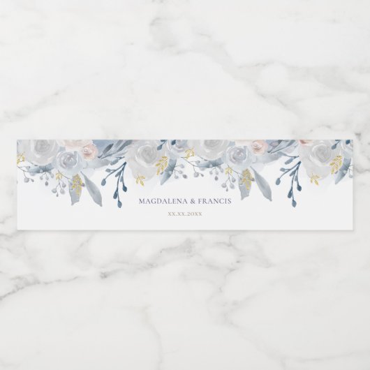 Hochzeit blauer Rose Wasserflaschenetikett (Einzelnes Label)