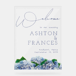 Hochzeit Bliss Blue Hydrangea Border Willkommen Acrylschild