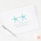 Hochzeit Blue Aqua Starfish Beach Das Datum retten Ovaler Aufkleber (Umschlag)