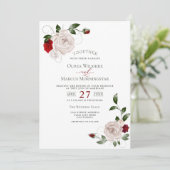 Hochzeit | Blush Dusty Rose und Cabernet Floral Einladung (Stehend Vorderseite)