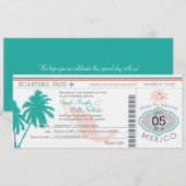 Hochzeit-Boarding nach Mexiko Einladung (Vorne/Hinten)