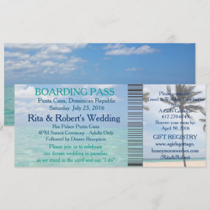 Hochzeit Boarding Pass Ticket Beach Zielort Einladung