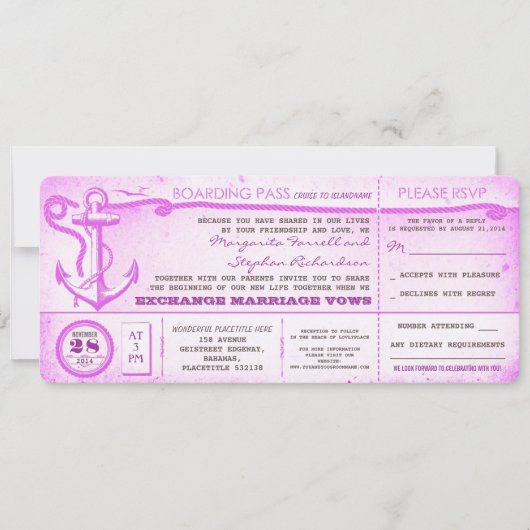 Hochzeit-Boarding-Pass-Vintage Tickets mit UAWG Einladung (Vorderseite)