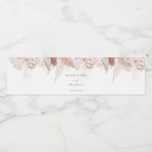 Hochzeit | Boho Blume Pampas Gras Wasserflaschenetikett (Einzelnes Label)