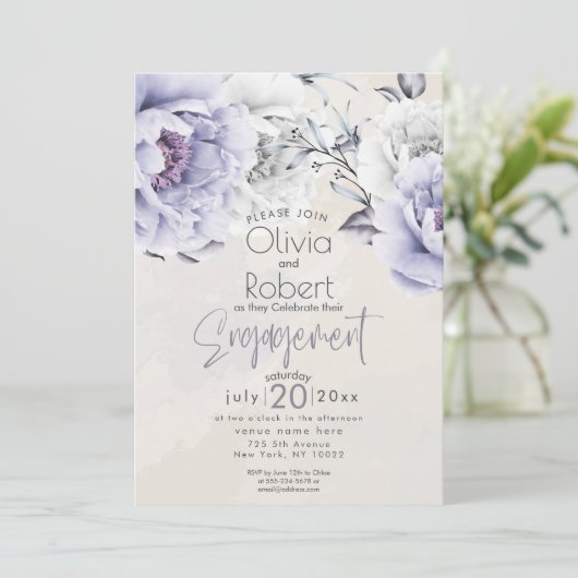 Hochzeit | Boho Rustic Lilac and Alabaster Peony Einladung (Stehend Vorderseite)