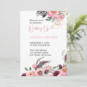 Hochzeit Boho Theme Blush Pink Burgundy Peony Rose Einladung (Stehend Vorderseite)