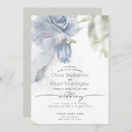HOCHZEIT | Boho Watercolor Dusty Blue Rose Einladung