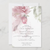 HOCHZEIT | Boho Watercolor Dusty Pink Rose and Bud Einladung (Vorderseite)