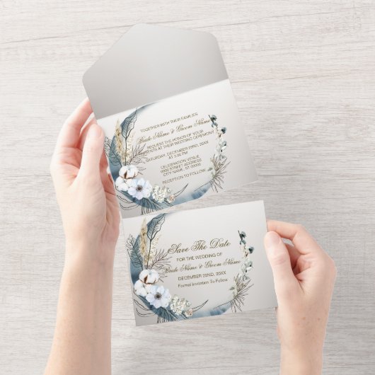 Hochzeit Boho White Orchid Blume Blue Moon Party All In One Einladung (Abreißen)