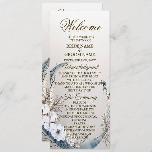 Hochzeit Boho White Orchid Blume Blue Moon Party Programm (Vorne/Hinten)