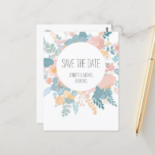 Hochzeit, Boho Wiesen-Blumen pastell, grün rosa Postkarte