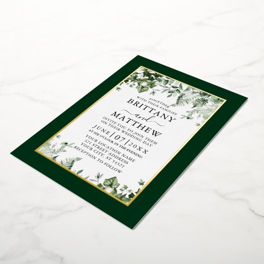 Hochzeit botanisch Ivy Sage Ferns Foto Gold Folieneinladung (Gedreht)