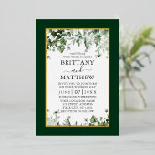 Hochzeit botanische Vegetation Ivy Sage Ferns Gold Folieneinladung (Stehend vorne)