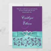 Hochzeit | BOW Aqua, Lila | Floral Einladung (Vorderseite)