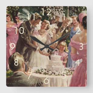 Hochzeit Braut Bräutigam Frischvermählte schneiden Quadratische Wanduhr