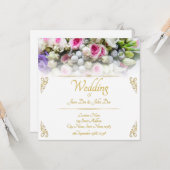 Hochzeit - Braut mit bunten Hochzeitsbukett Karte (Vorderseite/Rückseite Beispiel)