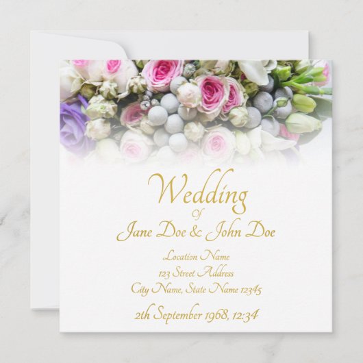 Hochzeit - Braut mit bunten Hochzeitsbukett Karte (Vorderseite)