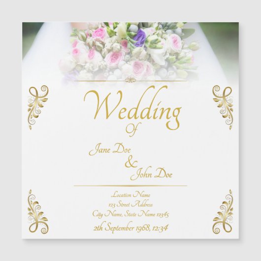 Hochzeit - Braut mit bunten Hochzeitsbukett Magnetkarte (Vorderseite)