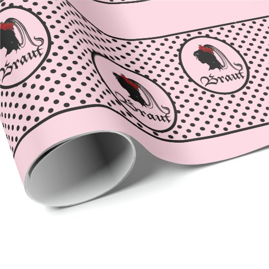 Hochzeit Braut Text Frau Kopf rosa Punkte Geschenkpapier (Rolleneckpunkt)
