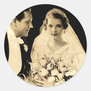 Hochzeit Braut und Bräutigam im Vintage-Stil Runder Aufkleber