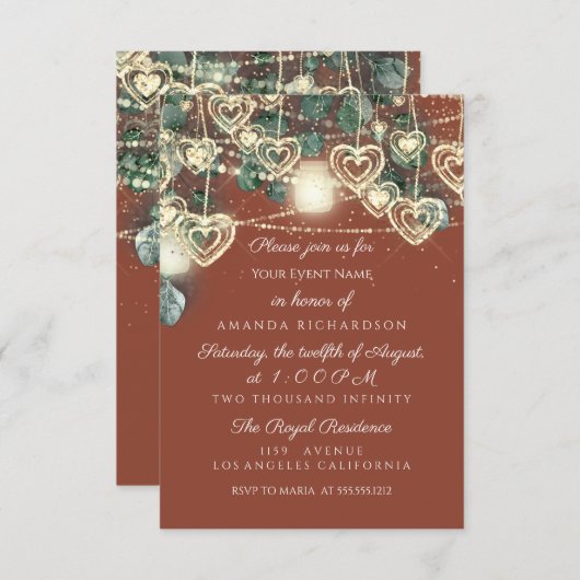 Hochzeit Brautparty Korallenwein 16. Einladung (Vorne/Hinten)