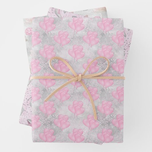 Hochzeit, Brautparty - Set von 3 Blättern Geschenkpapier Set (Beispiel)