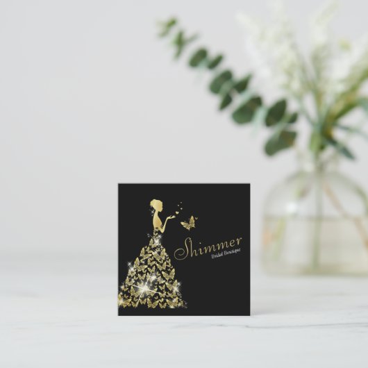 Hochzeit Bridal Butterfly Dress Boutique Quadratische Visitenkarte (Stehend Vorderseite)