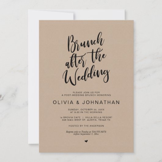 Hochzeit, Brunch nach Hochzeit, Braun Kraft Einladung (Vorderseite)