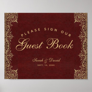 Hochzeit Burgund Gold Bitte unterschreiben Sie uns Poster
